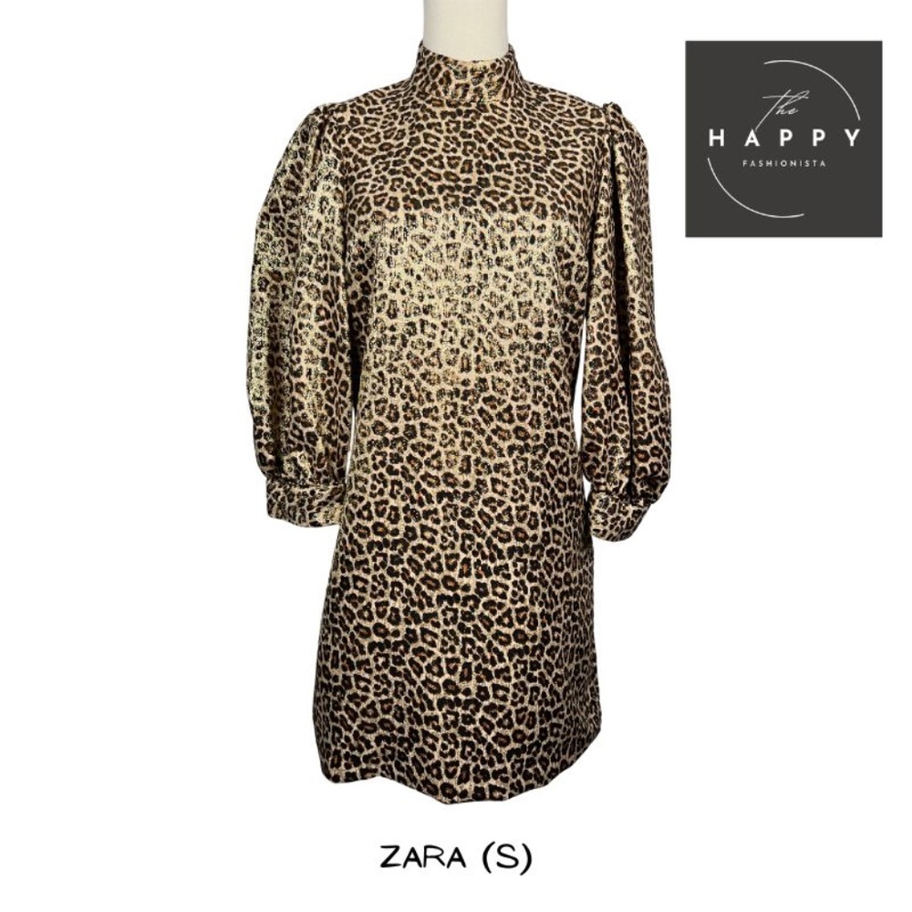 NWOT Zara Metallic Animal Print Mini Dress Mock Turtleneck (S)